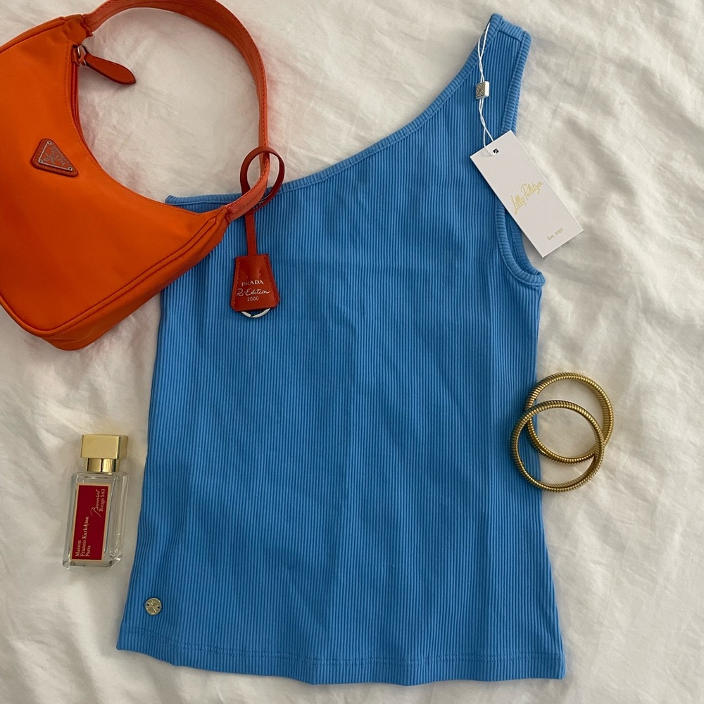 LILLY PULITZER Blue One-Shoulder Ribbed Top